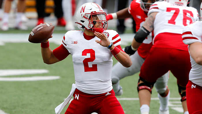 Adrian Martinez sets to throw for Nebraska.